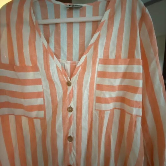 Show Me Your MuMu The Dahli Tunic Dreamsicle Striped Linen, Size Extra Small - Picture 3 of 3
